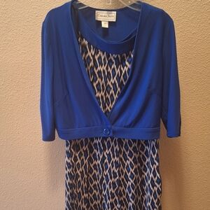 Chelsea Suite Blue Button-Front Dress with Patterned Skirt